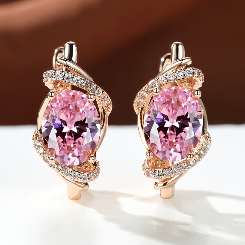 Women's Blue Oval Synthetic Zirconia Inlaid Earrings, Elegant & Classic